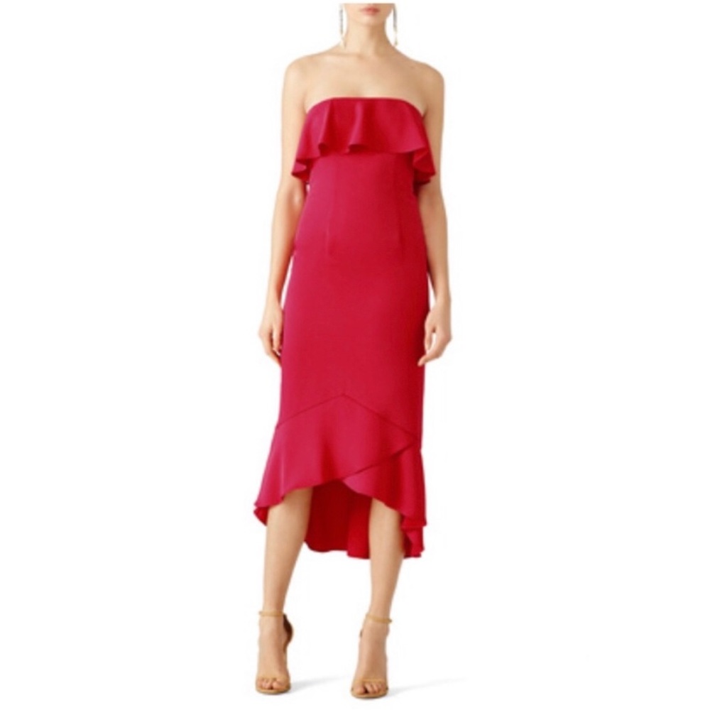 Shoshanna Essie Pink Strapless Ruffle Midi Dress 2